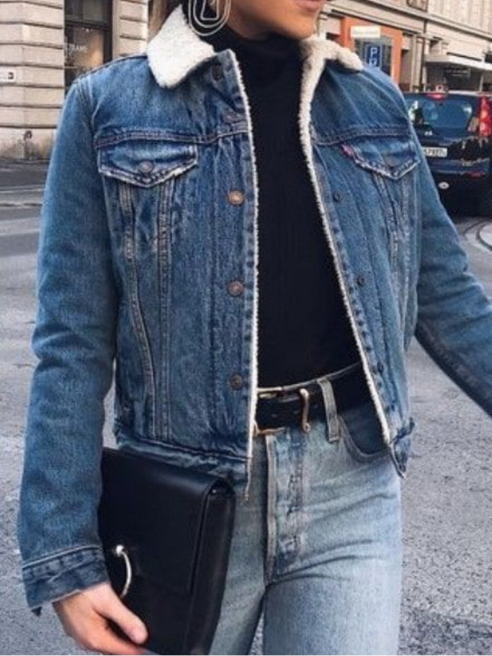 Levi's Blue Denim Jacket with White Sherpa Collar